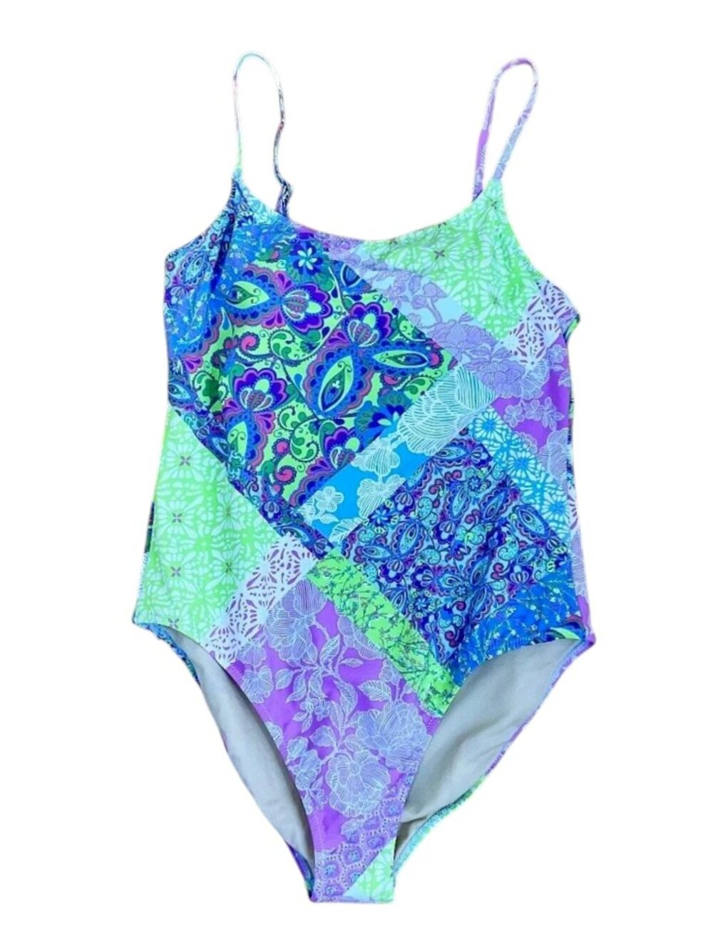 Garnet Hill Swimsuit One Piece Colorful Patchwork (14)